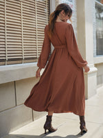 Swiss Dot Lantern Sleeve Belted Dress