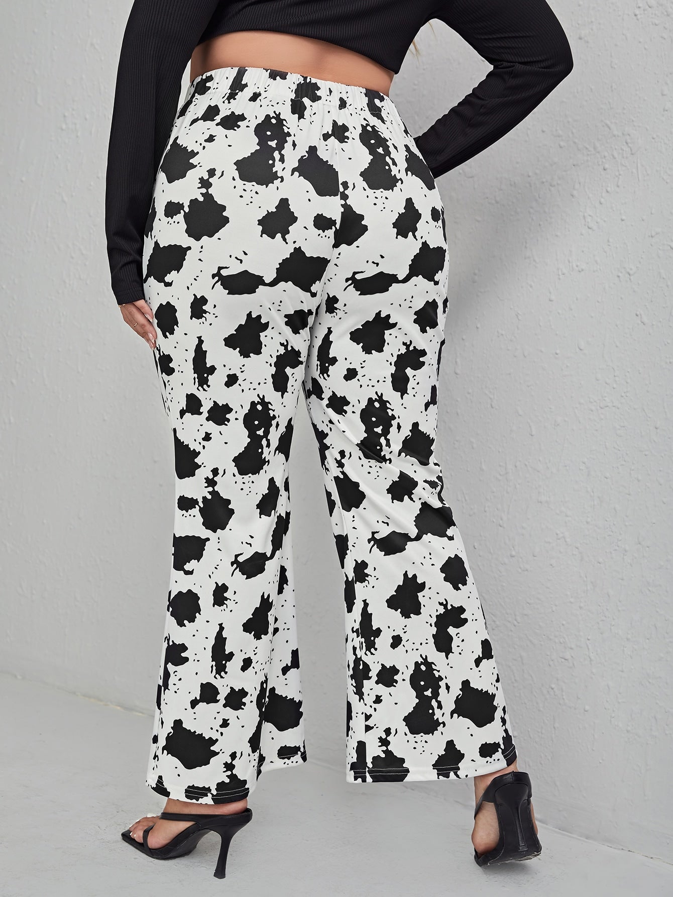 Plus Cow Print High Waist Flare Leg Pants