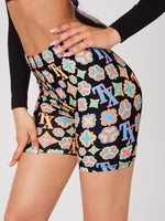 Letter & Geo Print Biker Shorts