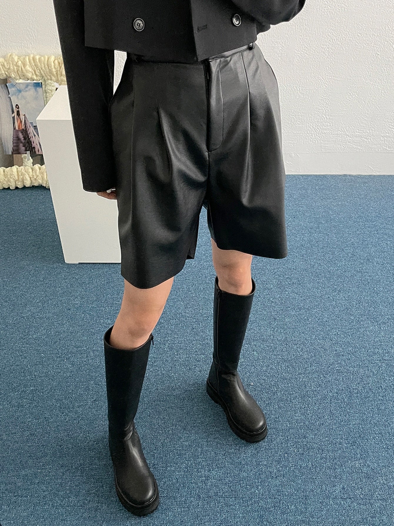 PU Solid Bermuda Shorts