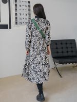 Allover Floral Print V-neck Puff Sleeve Dress