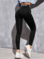 Letter Graphic Wide Band High Waist Leggings