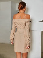 Cold Shoulder Fold Overlay Belted Dress