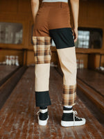 Contrast Plaid Straight Leg Pants