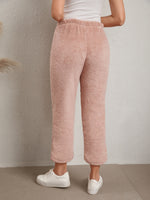 Solid Elastic Waist Teddy Pants