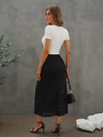 High Waist Contrast Sequin Mesh Skirt