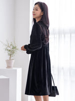Ruched Flounce Sleeve Velvet Dress