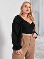Plus Flounce Sleeve Tie Back Wrap Top