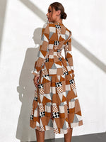 Polka Dot Geo Print Patchwork Flounce Sleeve Dress