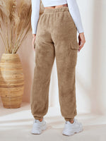 Elastic Waist Flap Pocket Teddy Pants