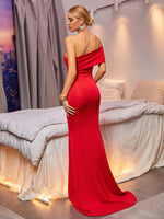 One Shoulder Fold Over Split Thigh Prom Dress