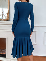 Ruched Overlap Collar Mermaid Hem Bodycon Dress