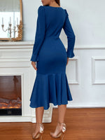 Tie Front Square Neck Flounce Sleeve Mermaid Hem Bodycon Dress