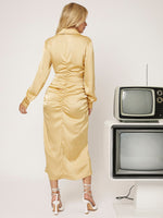 Solid Ruched Button Front Shirt Dress