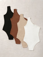 4pcs Ribbed Knit One Shoulder Bodysuit
