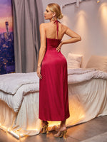 Backless Halter Neck Wrap Hem Dress Without Belt