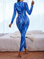 Marble Print Knot Side Cut Out Bodycon Dress