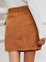 Button Through Belted Corduroy Skirt