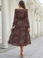 Leopard Print Ruffle Trim Flounce Sleeve A-line Dress