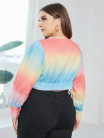 Plus Ombre Lantern Sleeve Ruched Crop Blouse