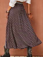 Rusttydustty Floral Print Elastic Waist Slit Skirt