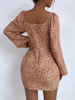 Scoop Neck Ditsy Floral Lantern Sleeve Split Hem Dress