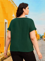 Plus Roll Up Sleeve Lace Detail Keyhole Neck Blouse