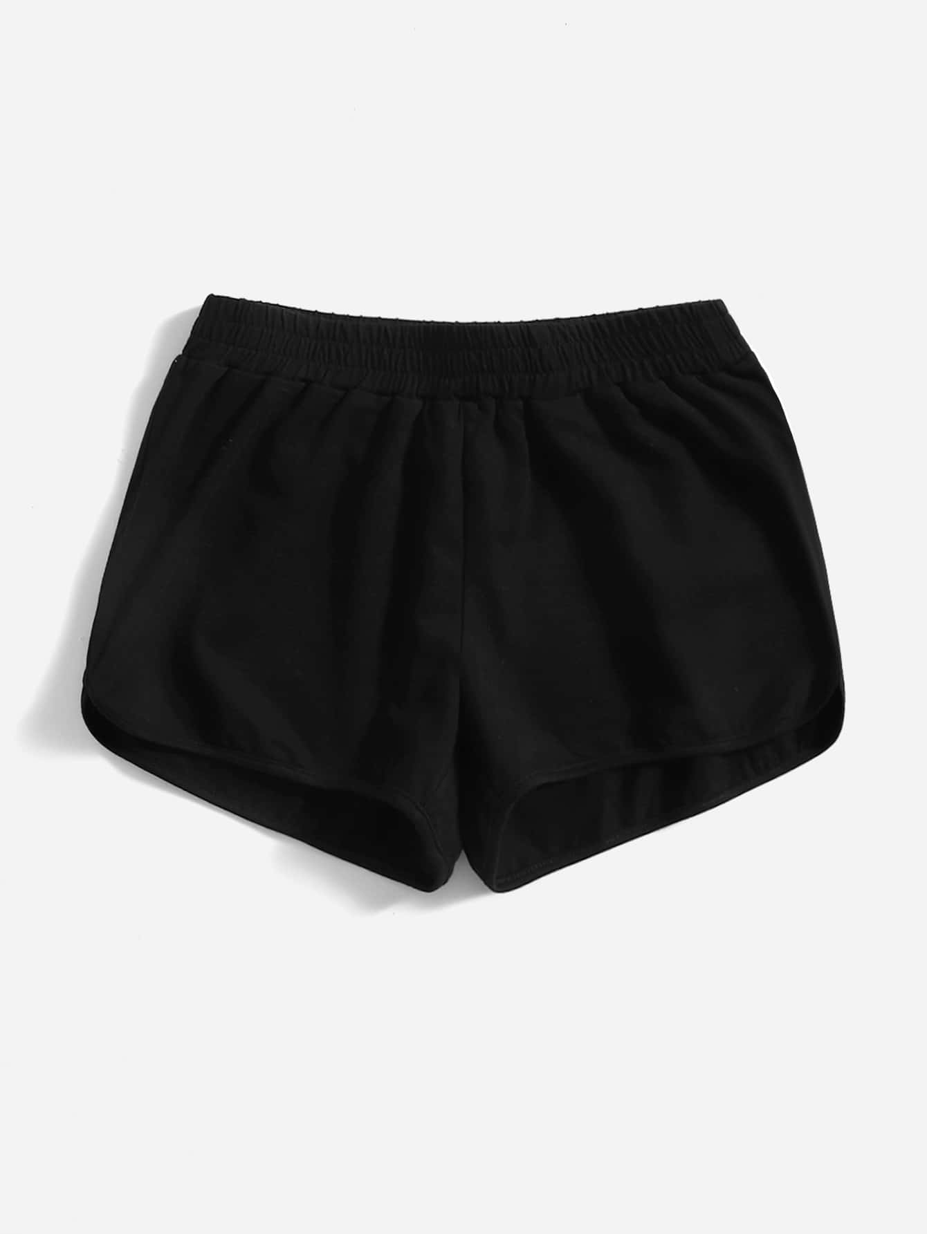 Solid Elastic Waist Track Shorts