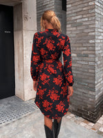 Notched Neck Floral Print Dress