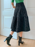 High Waist Jacquard Flare Skirt