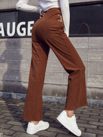 High Waist Grommet Chain Detail Corduroy Flare Leg Pants
