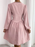 Solid Bishop Sleeve Plicated Dress