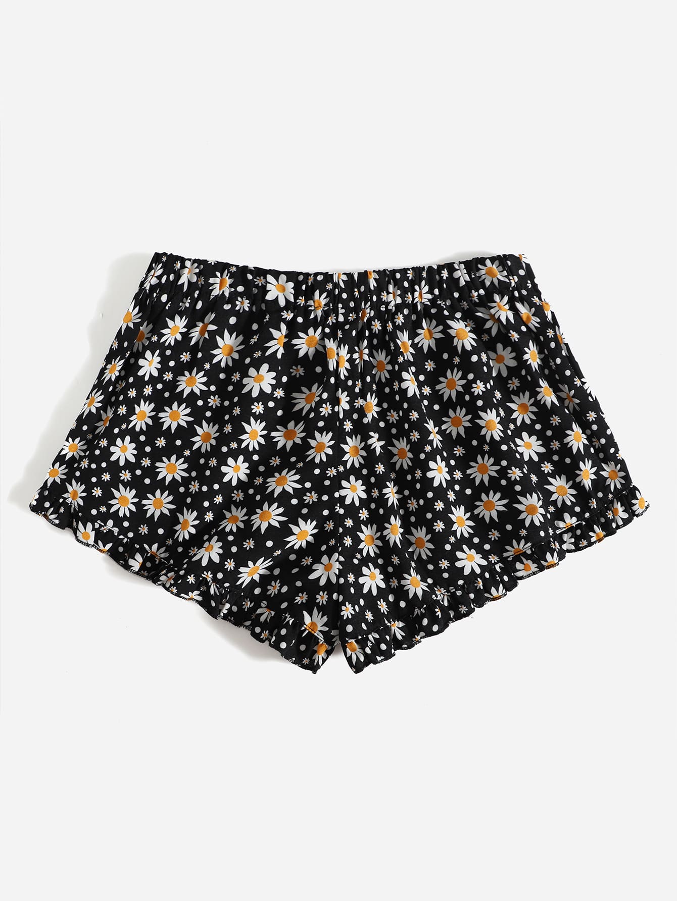 Floral & Polka Dot Print Frill Trim Shorts