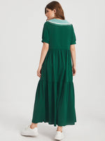 Peter Pan Collar Striped Trim Smock Dress