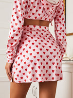 SBetro Heart Print Split Hem Velvet Skirt