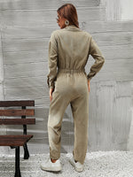Corduroy Flap Detail Drop Shoulder Shirt Jumpsuit