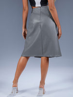 Solid PU Leather Slit Skirt