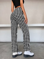 High Waist Checker Print Boot-cut Leg Pants