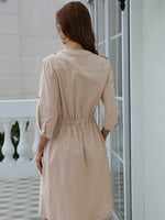Flap Detail Drawstring Waist Button Front Dress