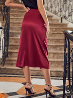 High Waist Ruched Split Thigh Satin Skirt