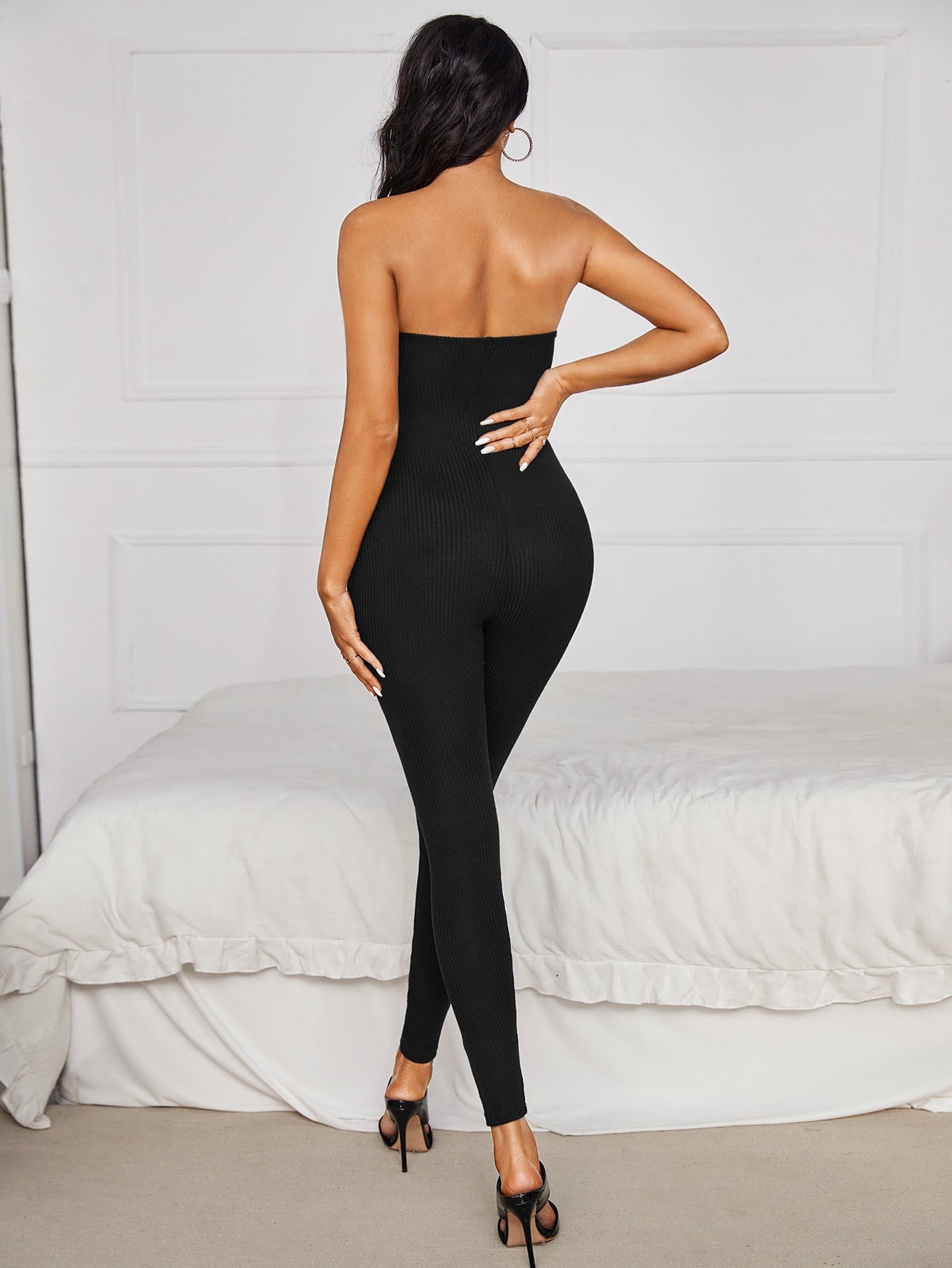 Ribbed Knit Unitard Tube Jumpsuit
