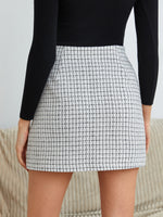 Flap Detail Plaid Tweed Skirt