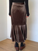 Solid Ruffle Hem Velvet Skirt