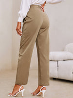 Solid Belted Straight Leg Pants