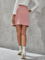 High Waist Slant Pockets Corduroy Skirt