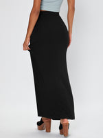 Solid Elastic Waist Straight Skirt