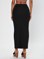 Solid Elastic Waist Pencil Skirt