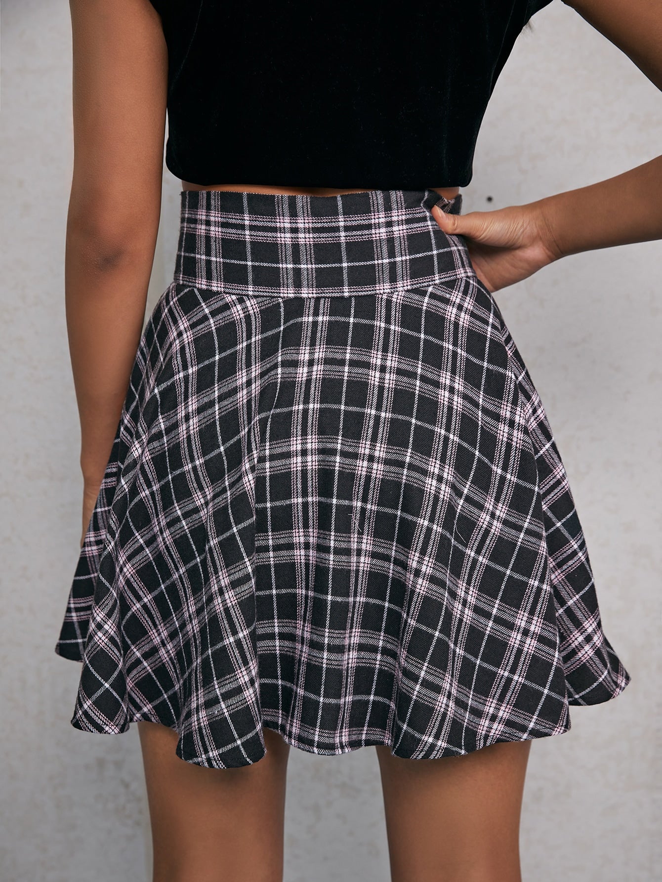 High Waist Tartan Grommet Lace Up Front Skirt