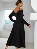 Cold Shoulder Dolman Sleeve Plicated Detail Belted Dress