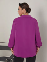Plus Patched Pocket Shirred Cuff Bishop Sleeve Blouse